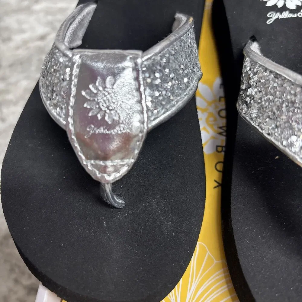 Yellow Box Flip Flops Kids 12M Destilly2 Silver Sparkle New With Box